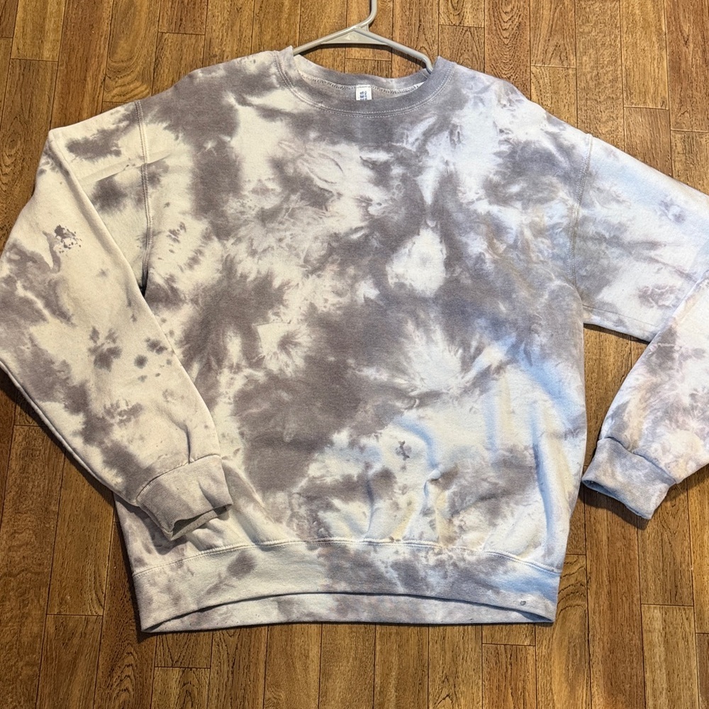 Jerzees Men's Tie-Dye Crewneck Sweater - Gray and White